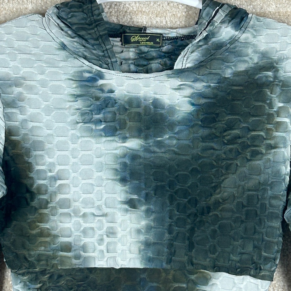 Special One Women Gorpcore Tie Dye Textured Honeycomb Crop Hoodie Gray XL